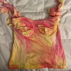 SHOP RUMOURED tie dye shoulder tie crop top in Sherbet